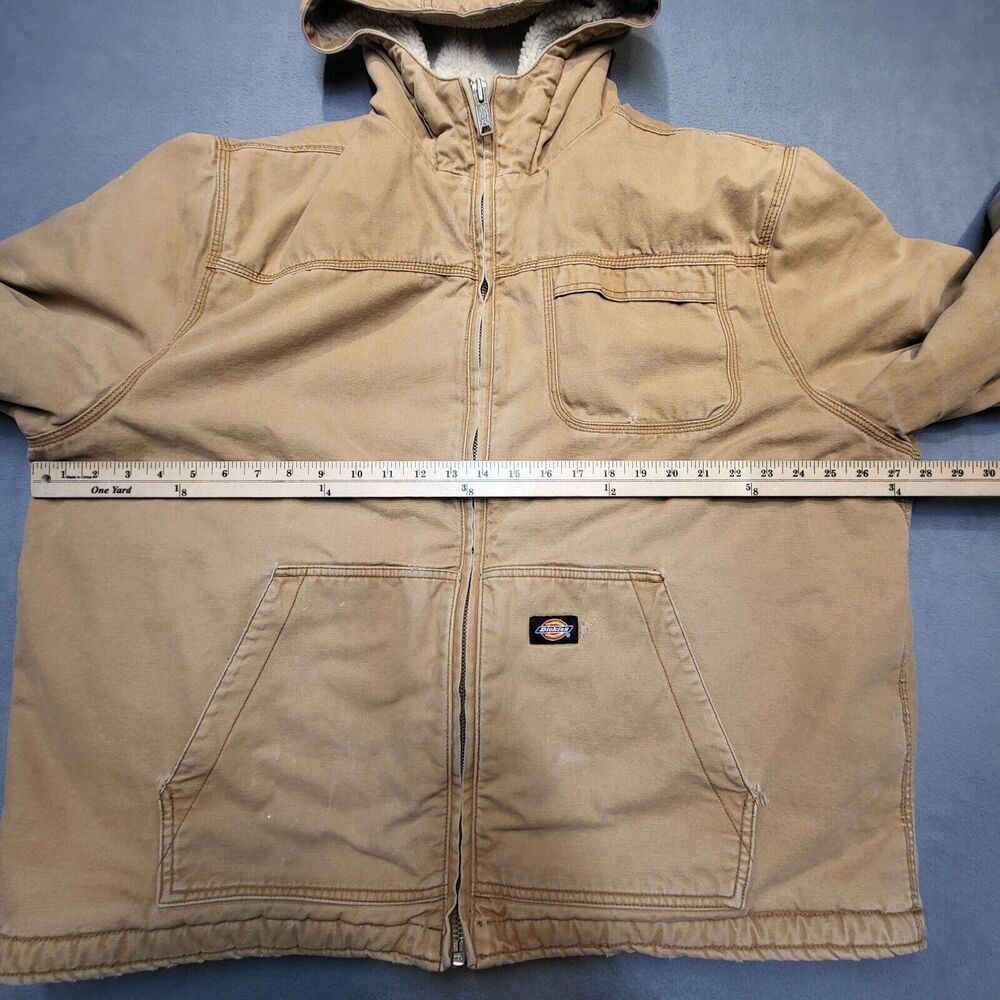 Dickies Jacket Mens 2XL Sherpa Lined Hooded Duck Brown Canvas Full Zip Thrashed - Picture 8 of 10